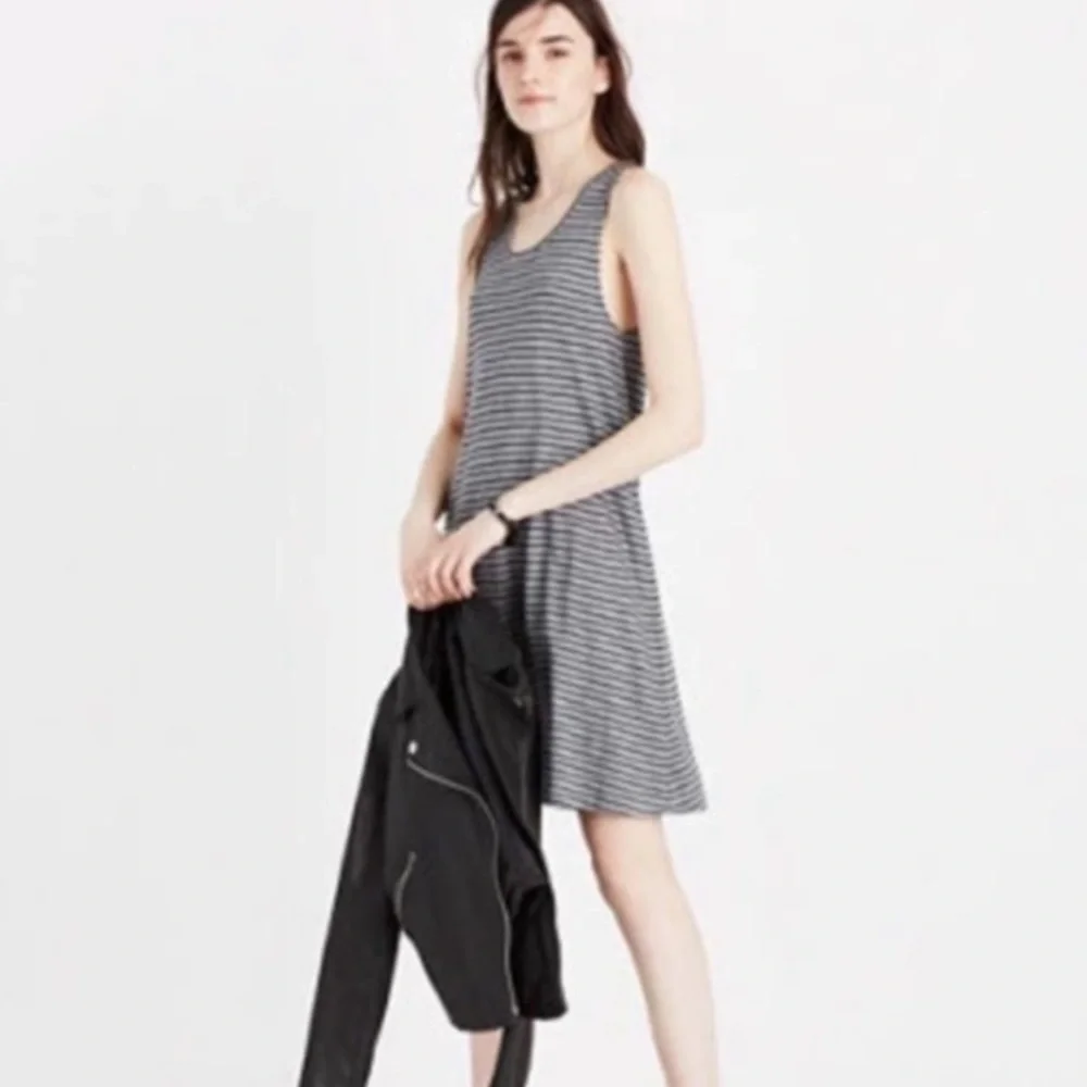 Madewell | Highpoint Tank Dress Sleeveless Above Knee G2326 Gray/Black Stripe S - Picture 16 of 16